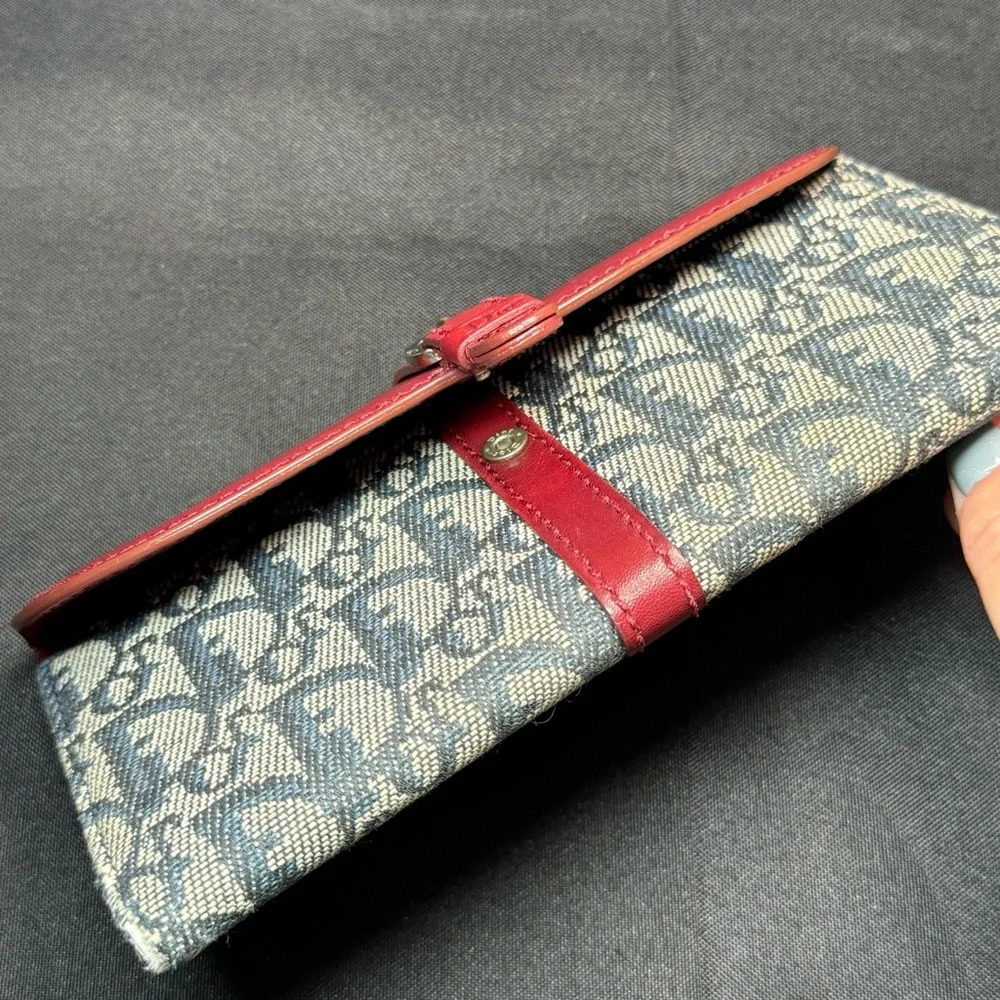 ❤️Christian Dior Red Navy Trotter Canvas Long Wallet, Italy❤️